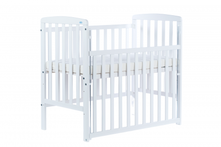 Patut bebe din lemn masiv, laterala culisabila si inaltime reglabila a saltelei, bedside Alice Alb cu saltea comfort 100x50 cm [4]