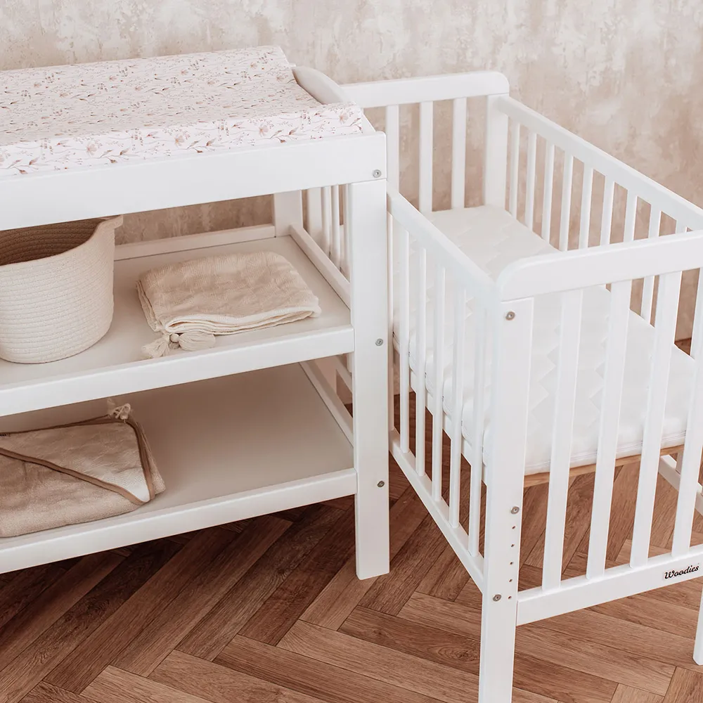 Patut bebe din lemn masiv, patut lateral cu inaltime reglabila a saltelei, bedside Alb, 90 x 40 cm [3]