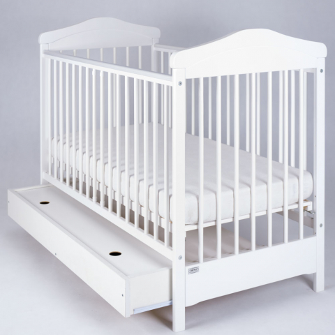Patuturi lemn 120x60 cm - Patut bebe din lemn masiv, inaltime reglabila a saltelei, sertar inclus, Hippo Alb, 120x60 cm