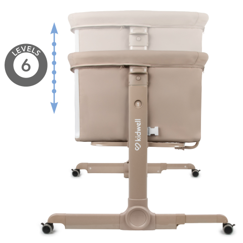 Patut cu leganare Cullami, co-sleeper 2 in 1, Cu laterala culisanta, Cu setare unghiulara, Cu roti, Reglabil in 6 pozitii pe inaltime, Beige [4]