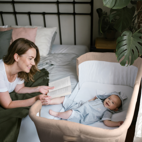 Patut cu leganare Cullami, co-sleeper 2 in 1, Cu laterala culisanta, Cu setare unghiulara, Cu roti, Reglabil in 6 pozitii pe inaltime, Beige [6]