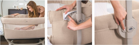 Patut cu leganare, Cullami, co-sleeper 2 in 1, Cu laterala culisanta, Cu setare unghiulara, Cu roti, Reglabil in 8 pozitii pe inaltime, Bej [9]