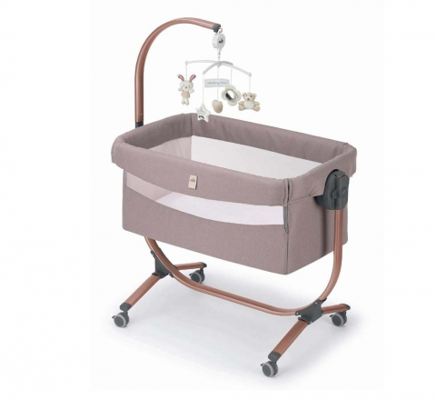 Camera copilului - Patut cu leganare, Cullami, co-sleeper 2 in 1, Cu laterala culisanta, Cu setare unghiulara, Cu roti, Reglabil in 8 pozitii pe inaltime, Beige Gold