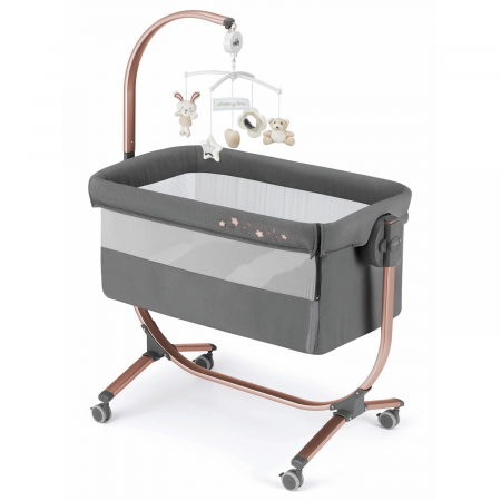 Camera copilului - Patut cu leganare, Cullami, co-sleeper 2 in 1, Cu laterala culisanta, Cu setare unghiulara, Cu roti, Reglabil in 8 pozitii pe inaltime, Gold