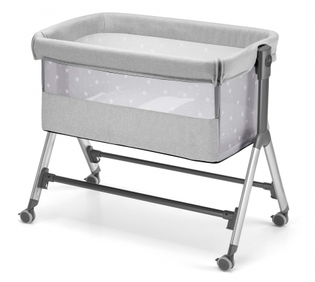 Camera copilului - Patut, Sempreconte, co-sleeper 2 in 1, Cu laterala culisanta, Cu setare unghiulara, Cu roti, Reglabil in 8 pozitii pe inaltime, Gri