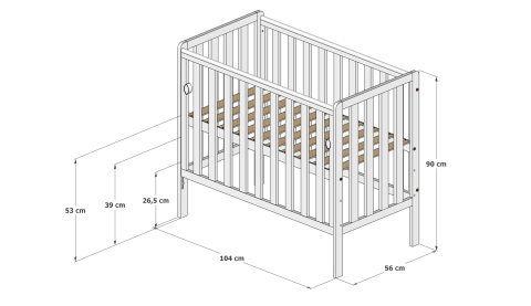 Pătuț din Lemn BAMBI Alb 100×50 cm Laterala culisantă · Roți cu blocare · Protecție silicon pentru dentiție · EN 716-1 [7]