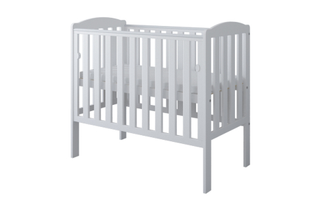 Pătuț din Lemn TOBI Alb 100×50 cm Laterala culisantă · Roți cu blocare · Protecție silicon pentru dentiție · EN 716-1 [7]