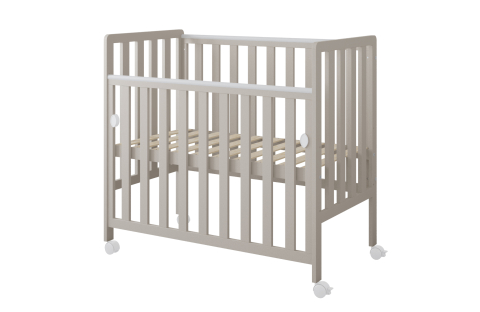 Pătuț din Lemn BAMBI Cașmir 100×50 cm Laterala culisantă · Roți cu blocare · Protecție silicon pentru dentiție · EN 716-1 [3]