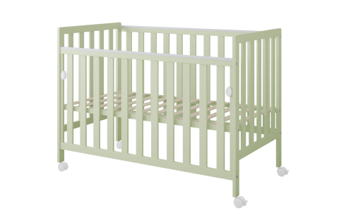 Pătuț din Lemn BAMBI Menta 120×60 cm Laterala culisantă · Roți cu blocare · Protecție silicon pentru dentiție · EN 716-1 [3]