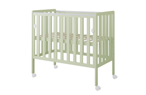 Pătuț din Lemn BAMBI Mentă 100×50 cm Laterala culisantă · Roți cu blocare · Protecție silicon pentru dentiție · EN 716-1 [5]