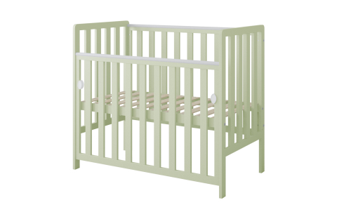 Pătuț din Lemn BAMBI Mentă 100×50 cm Laterala culisantă · Roți cu blocare · Protecție silicon pentru dentiție · EN 716-1 [2]