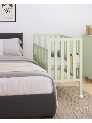 Camera copilului - Pătuț din Lemn BAMBI Mentă 100×50 cm Laterala culisantă · Roți cu blocare · Protecție silicon pentru dentiție · EN 716-1