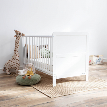 Camera copilului - Patut din lemn masiv, transformabil pentru bebe si junior, Clasic Alb + Saltea Cocos 140 x 70 cm