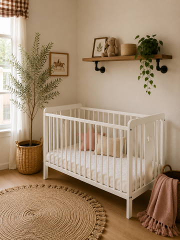 Patuturi lemn 120x60 cm - Pătuț din Lemn Masiv Woodies Star Cot 120x60cm, Alb Semi-Mat, Model Stele Gravate, 3 Niveluri Saltea, EN716