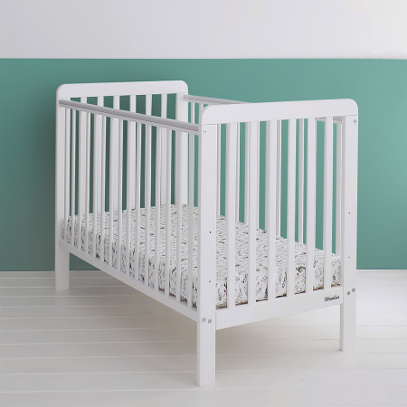 Camera copilului - Patut din lemn pentru bebe, inaltime saltea reglabila, Clasic Alb + Saltea Cocos 120x60x10 cm