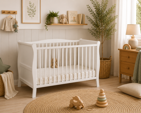 Patuturi lemn 120x60 cm - Patut din lemn pentru bebe, inaltime saltea reglabila, Noble Alb 120x60 cm