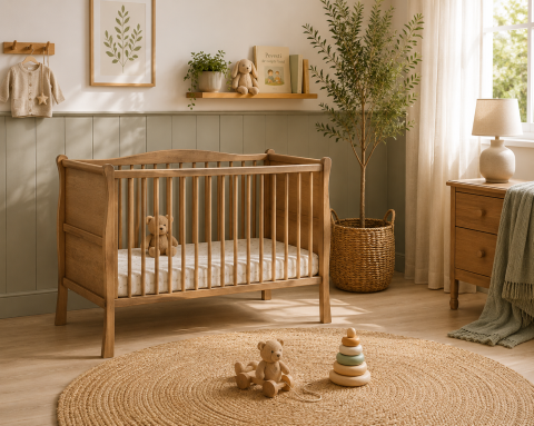 Patuturi copii - Patut din lemn pentru bebe, inaltime saltea reglabila, Noble Vintage 120x60 cm