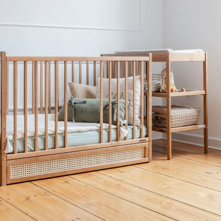 Patut cu sertar independent din lemn pentru bebe, inaltime saltea reglabila, Boho vintage 120×60 cm [11]