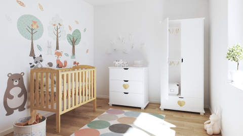 Pătuț din Lemn TOBI Natural 100×50 cm Laterala culisantă · Roți cu blocare · Protecție silicon pentru dentiție · EN 716-1 [3]