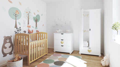 Pătuț din Lemn TOBI Natural 100×50 cm Laterala culisantă · Roți cu blocare · Protecție silicon pentru dentiție · EN 716-1 [2]