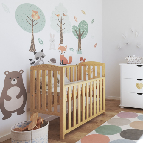 Patut mic Co-sleeping - Pătuț din Lemn TOBI Natural 100×50 cm Laterala culisantă · Roți cu blocare · Protecție silicon pentru dentiție · EN 716-1