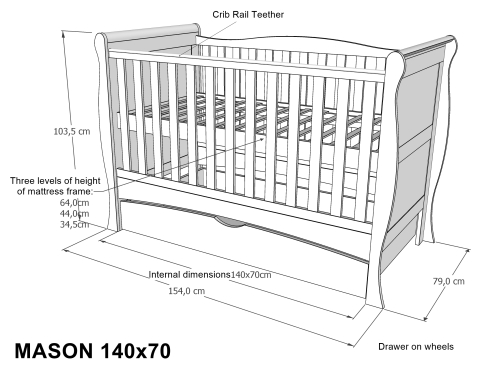 Pătuț evolutiv 140x70 cm Serenity 3in1 – pat bebe + junior + pat preșcolar, somieră reglabilă [5]