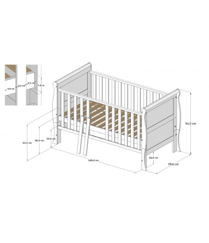 Pătuț Evolutiv 140x70cm Scarlet 3în1 Gri – Pat Bebe + Junior + Pat Preșcolar, Somieră Reglabilă 3 Poziții + Șipci Detașabile | EN 716-1, Max 40kg [7]