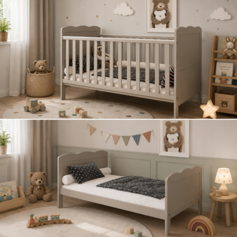 Patuturi transformabile - Pătuț Evolutiv 140x70cm Isabel 3în1 Casmir – Pat Bebe + Junior + Pat Preșcolar, Somieră Reglabilă 3 Poziții + Trepte Detașabile | EN 716