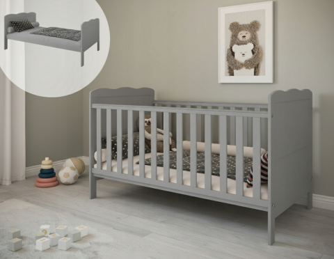 Pătuț Evolutiv 140x70cm Isabel 3în1 Gri – Pat Bebe + Junior + Pat Preșcolar, Somieră Reglabilă 3 Poziții + Trepte Detașabile | EN 716 - Copie [2]