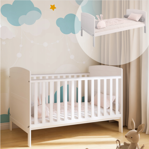 Pătuț Evolutiv 140x70cm Philip 3în1 Alb – Pat Bebe + Junior + Pat Preșcolar, Somieră Reglabilă 3 Poziții + Trepte Detașabile | EN 716 [1]