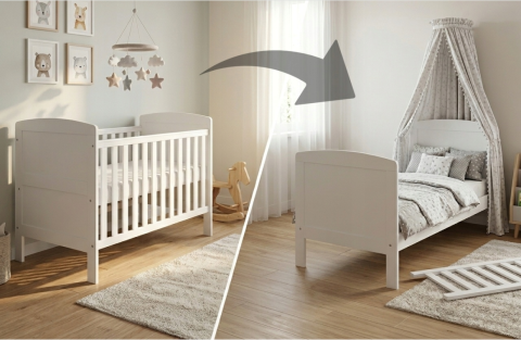 Patuturi transformabile - Pătuț Evolutiv 140x70cm Philip 3în1 Alb – Pat Bebe + Junior + Pat Preșcolar, Somieră Reglabilă 3 Poziții + Trepte Detașabile | EN 716