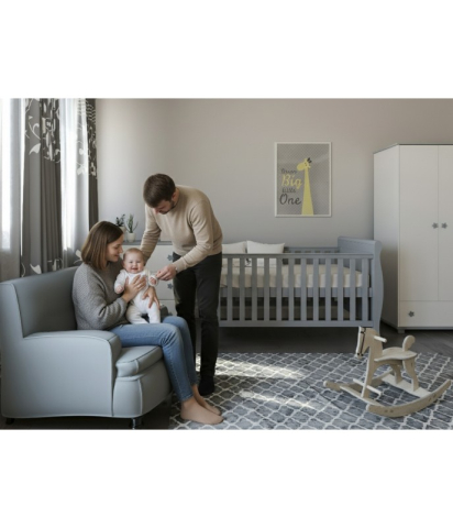 Pătuț Evolutiv 140x70cm Scarlet 3în1 Gri – Pat Bebe + Junior + Pat Preșcolar, Somieră Reglabilă 3 Poziții + Șipci Detașabile | EN 716-1, Max 40kg [10]
