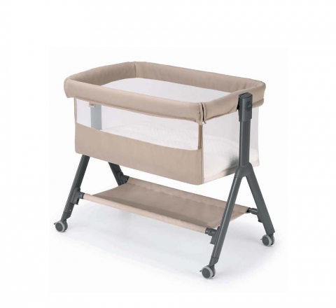 Camera copilului - Patut, Sempreconte Air, co-sleeper 2 in 1, Cu laterala culisanta, Cu setare unghiulara, Cu roti, Geanta voiaj, Reglabil in 8 pozitii pe inaltime, Beige