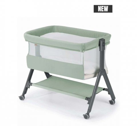 Camera copilului - Patut, Sempreconte Air, co-sleeper 2 in 1, Cu laterala culisanta, Cu setare unghiulara, Cu roti, Geanta voiaj, Reglabil in 8 pozitii pe inaltime, Mint