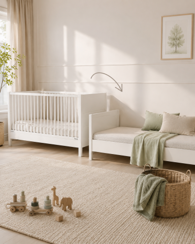 Pătuț Transformabil Woodies Safe Dreams Smooth 140x70 cm, Alb, 2în1 Bebe-Junior [1]