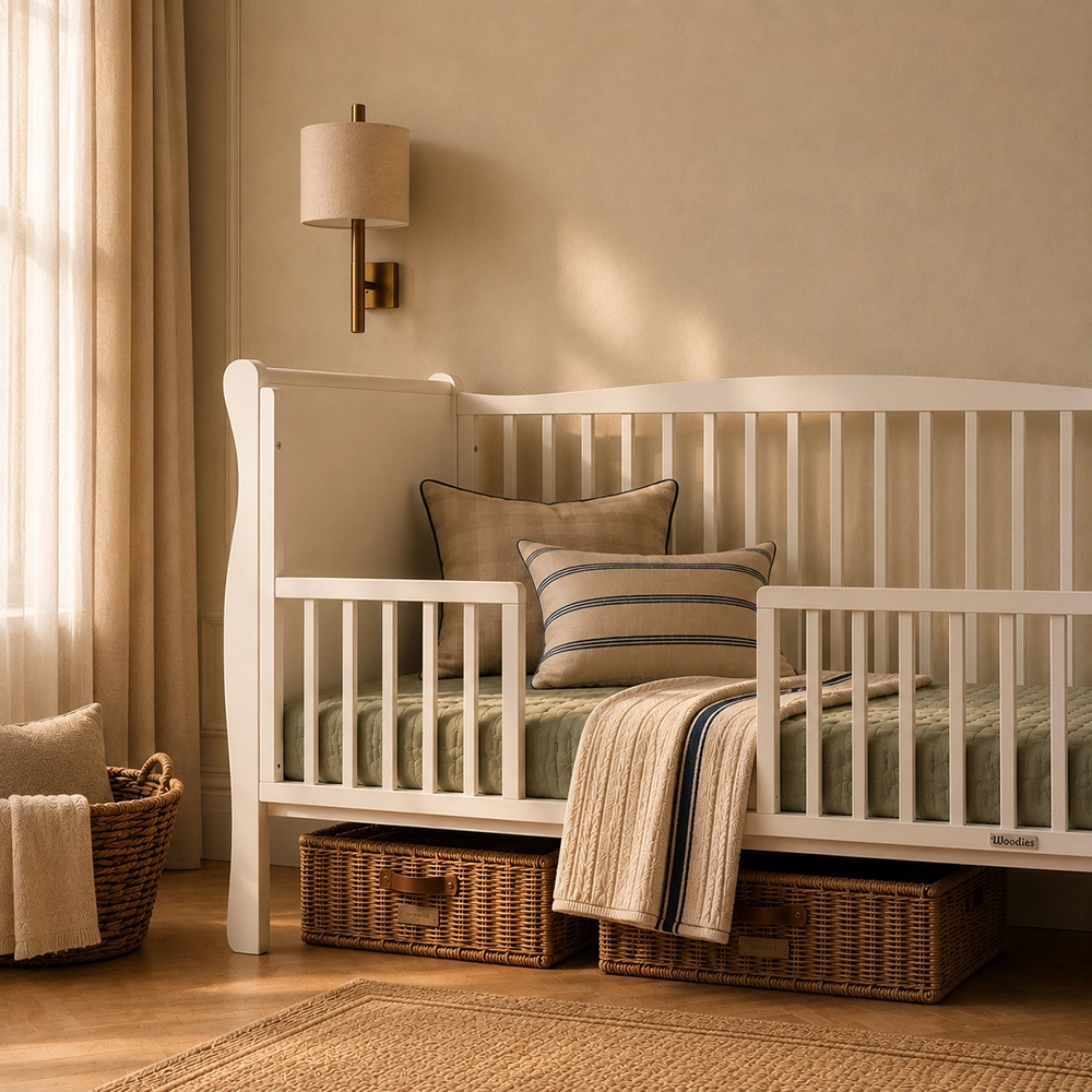 Pătuț Vintage Woodies Safe Dreams Noble 140x70 cm, Alb, 2în1 Bebe-Junior [8]