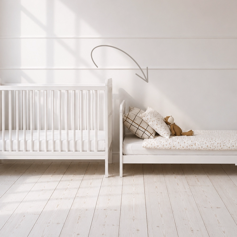 Pătuț Woodies Safe Dreams Clasic 140x70 cm, Alb, 2în1 Bebe-Junior [2]