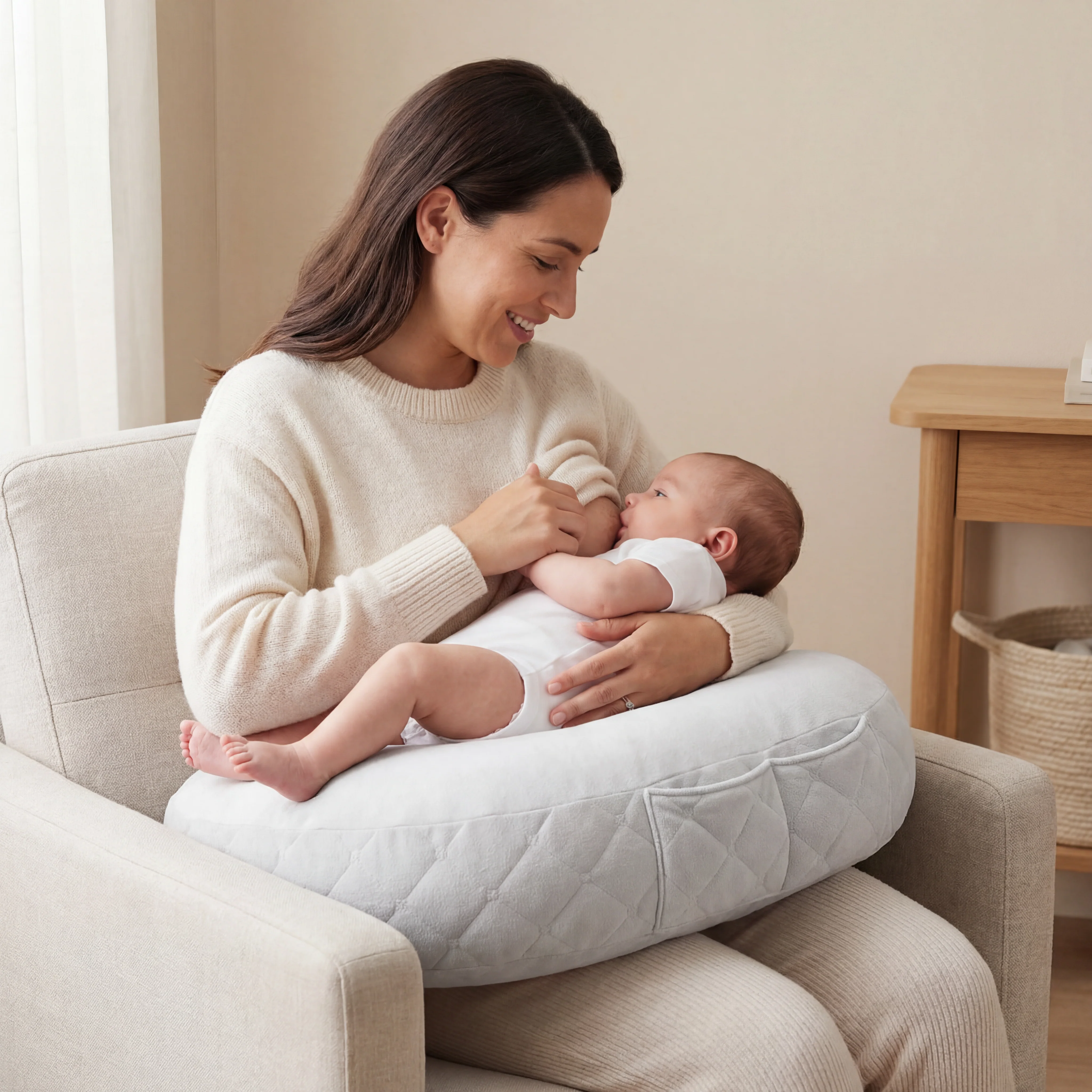 Articole pentru mamici - Pernă alăptare BabySteps®, tip rogal, suport ergonomic mamă & bebeluș, velvet premium, Gri