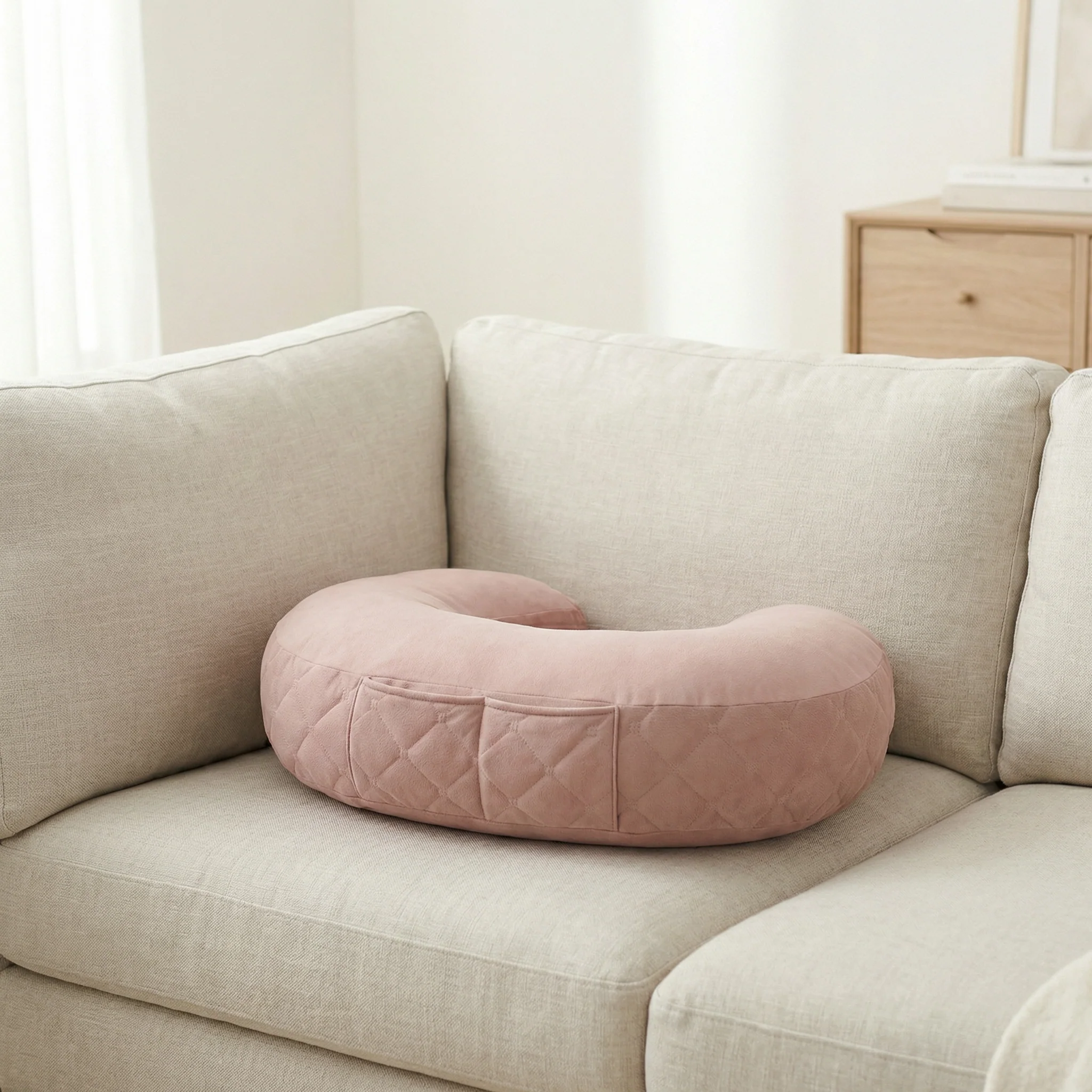 Pernă alăptare BabySteps®, tip rogal, suport ergonomic mamă & bebeluș, velvet premium, Sepia Rose [1]