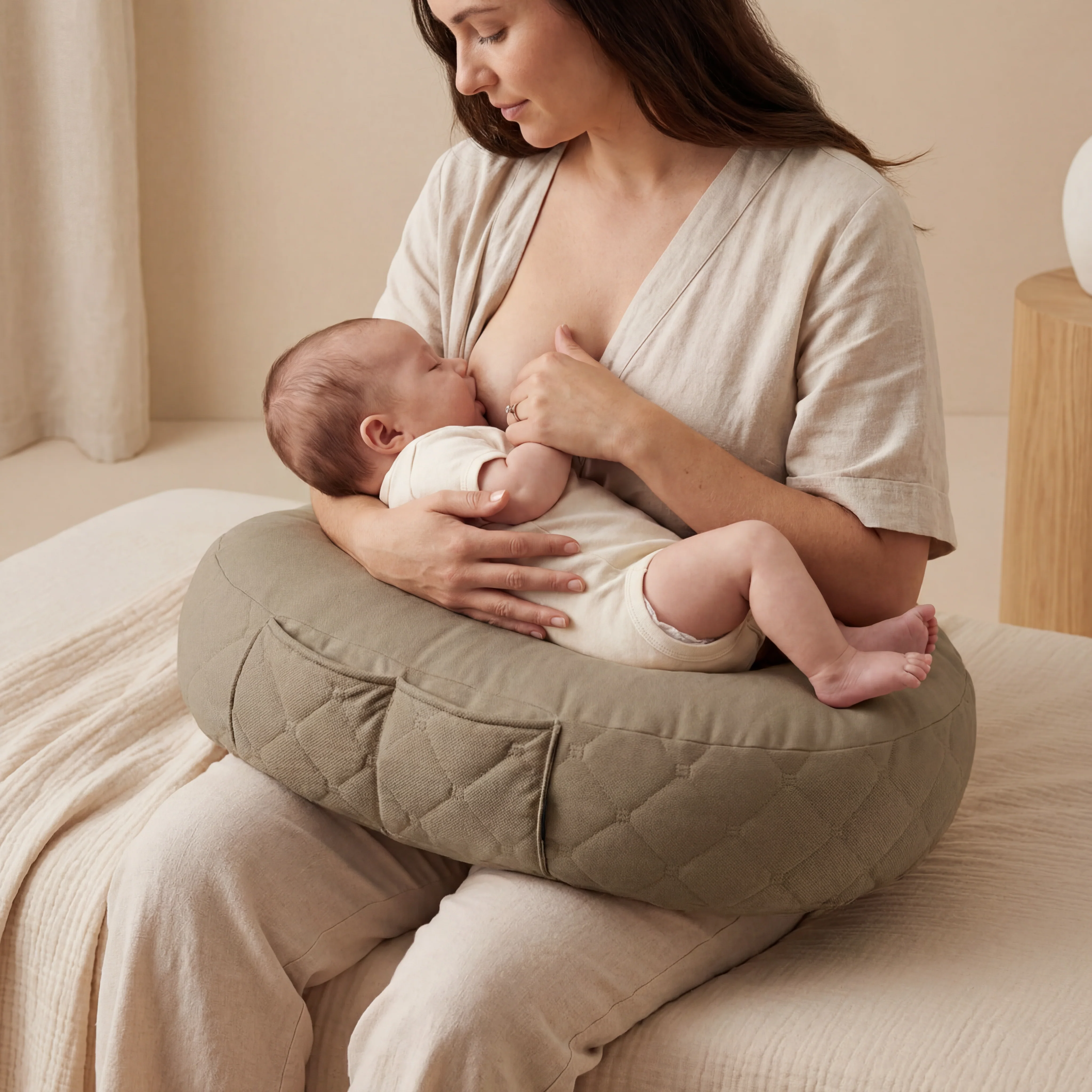 Articole pentru mamici - Pernă alăptare BabySteps®, tip rogal, suport ergonomic mamă & bebeluș, velvet premium, Vintage
