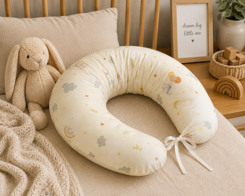 Perne pentru alaptare - Pernă pentru gravide și alăptare, husă detașabilă din bambus 100% și umplutură antialergică BabySoft®, Soft Breeze – Amy