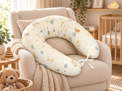 Perne pentru alaptare - Pernă pentru gravide și alăptare, husă detașabilă din bambus 100% și umplutură antialergică BabySoft®, Soft Breeze – Amy