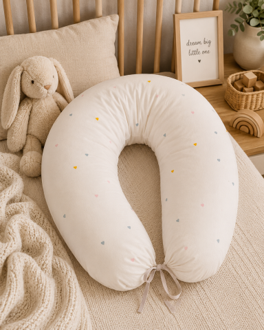 Perne pentru alaptare - Pernă pentru gravide și alăptare, husă detașabilă din bumbac 100% și umplutură antialergică BabySoft®, Airy Bej – Amy