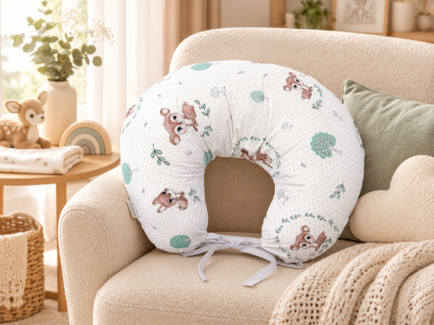 Perne pentru alaptare - Pernă pentru gravide și alăptare, husă detașabilă din bumbac 100% și umplutură antialergică BabySoft®, Căprioara Mică – Amy