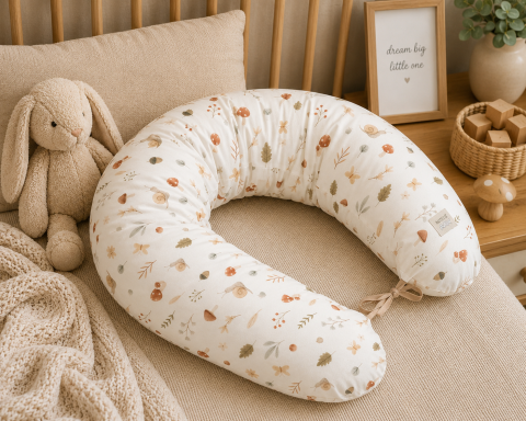 Perne pentru alaptare - Perna pentru gravide si alaptare, husa detasabila din bumbac 100% si umplutura antialergică BabySoft®, Comori din natura, Amy