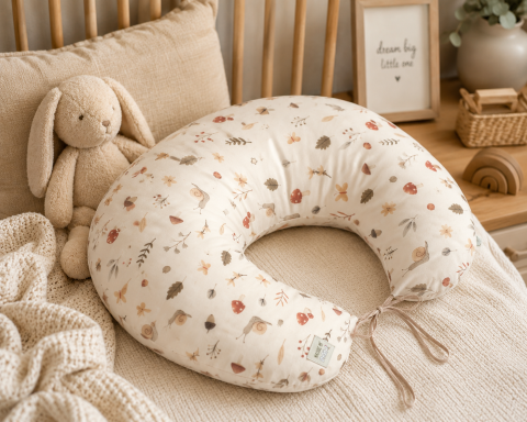Perne pentru alaptare - Perna pentru gravide si alaptare, husa detasabila din bumbac 100% si umplutura antialergică BabySoft®, Comori din natura, Amy