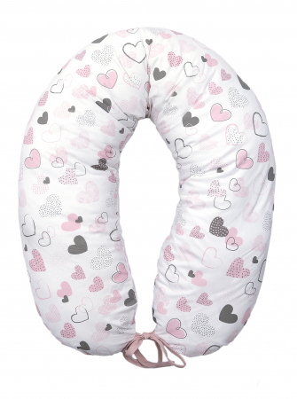 Perne pentru alaptare - Perna pentru gravide si alaptare, husa detasabila din bumbac 100% si umplutura antialergică BabySoft®, Inimioare, Amy