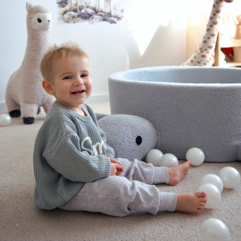Piscină cu bile Bouclé pentru copii MeowBaby® Balena– Dusty Ice Blue, fără bile, material certificat OEKO-TEX® [6]