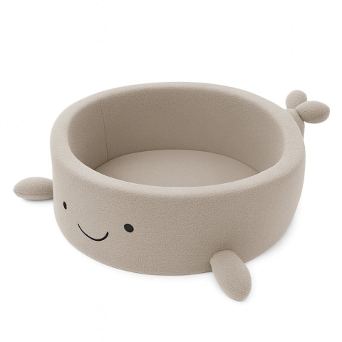 Piscine uscate cu bile colorate - Piscină cu bile Bouclé pentru copii MeowBaby® Balena– Oat Biscuit Beige, fără bile, material certificat OEKO-TEX®