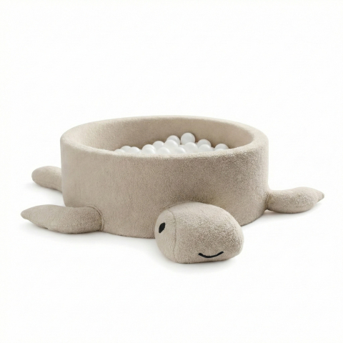 Piscine uscate cu bile colorate - Piscină cu bile Bouclé pentru copii MeowBaby® Turtle – Cheesecake Cream Beige, fără bile, material certificat OEKO-TEX®